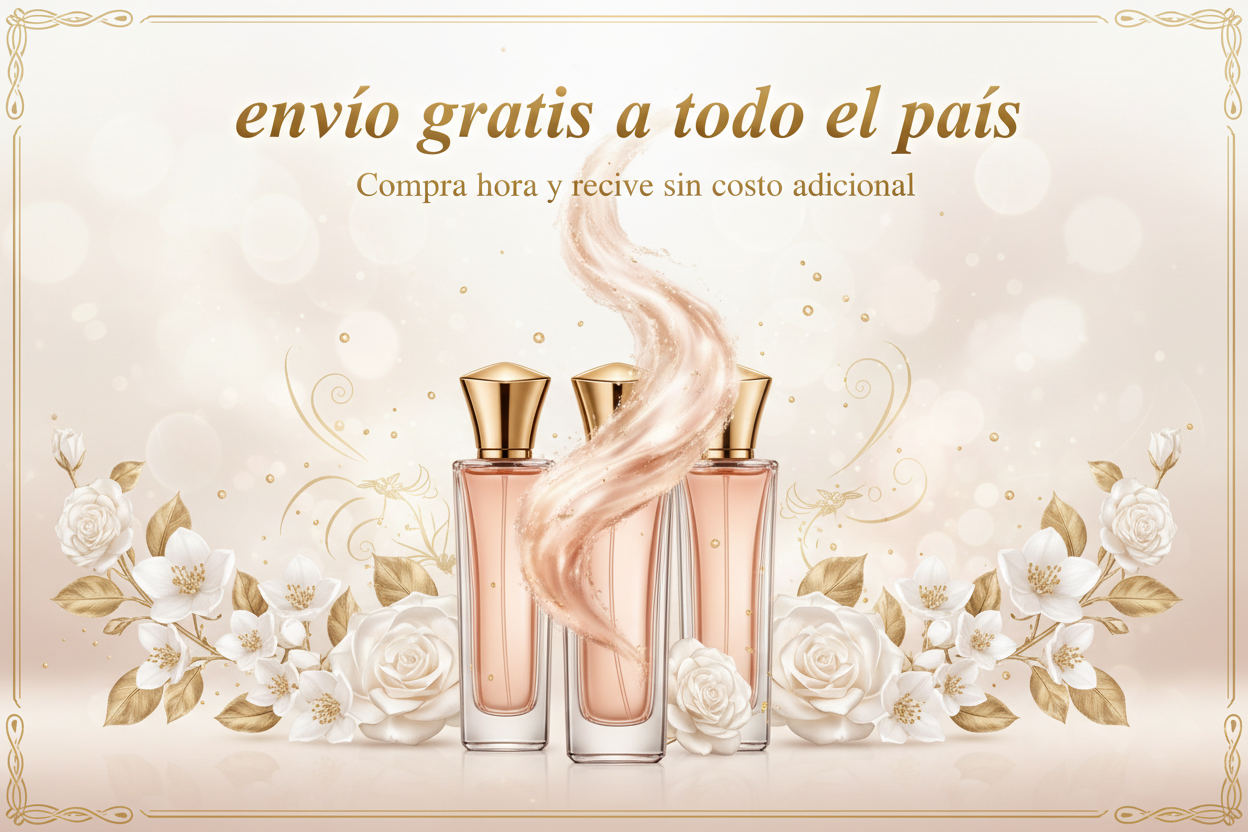 crea una imagen que diga "envió gratis a todo el país" con la tematica de perfumes