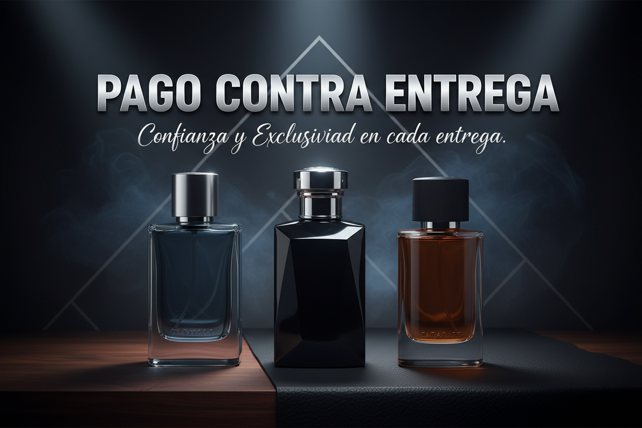 crea unan  imagen que dida "pago contra entrega" con la tematica de perfumes de hombre